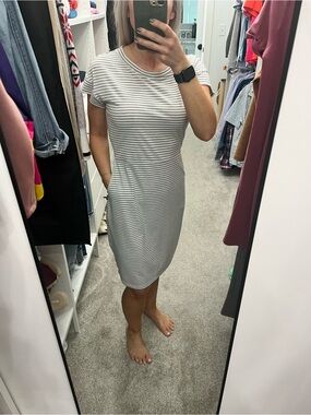 Casual T Shirt Dress Short Sleeve Tie Waist Dress Pockets in Small